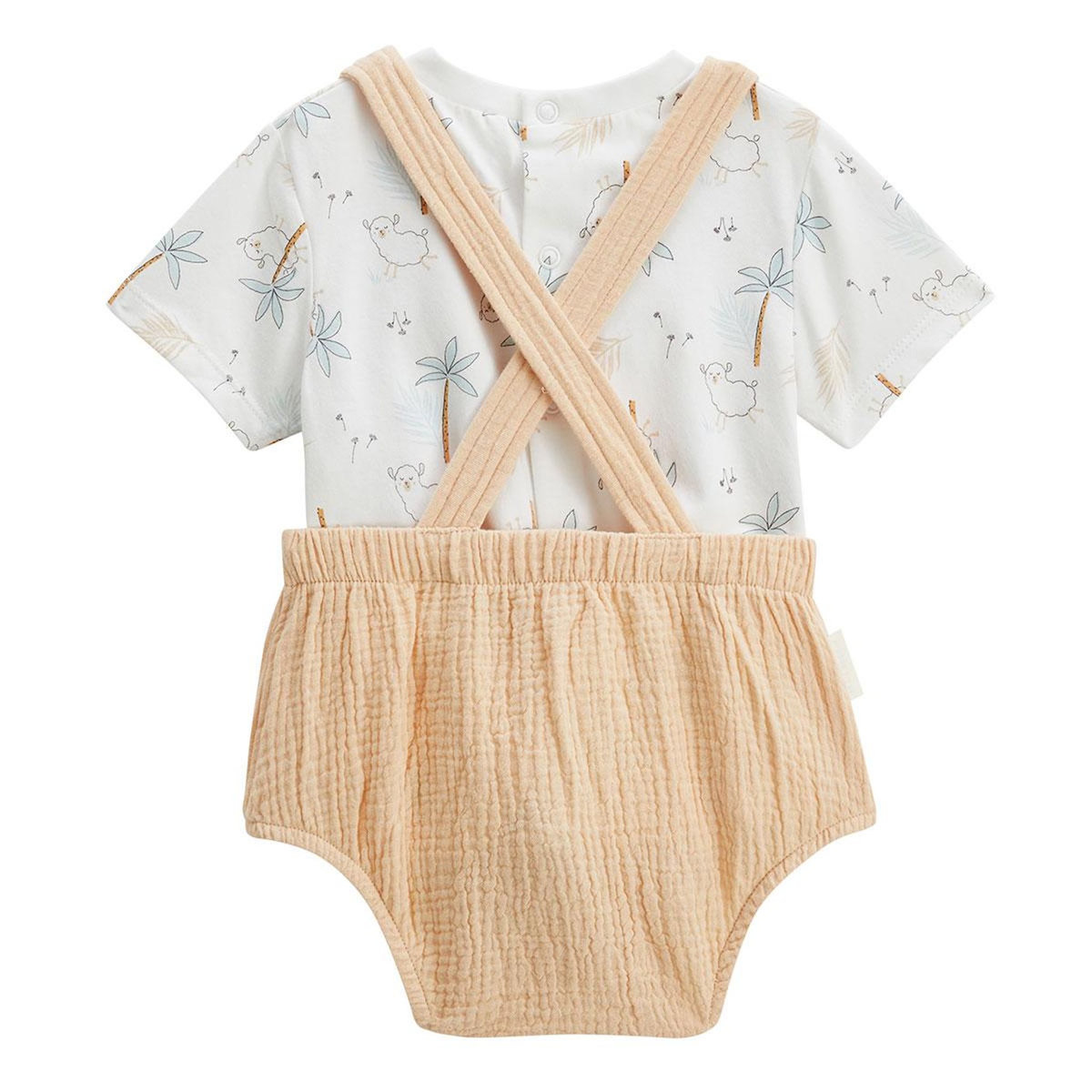 Petit Béguin Ensemble salopette bébé en gaze de coton et t-shirt Noisette