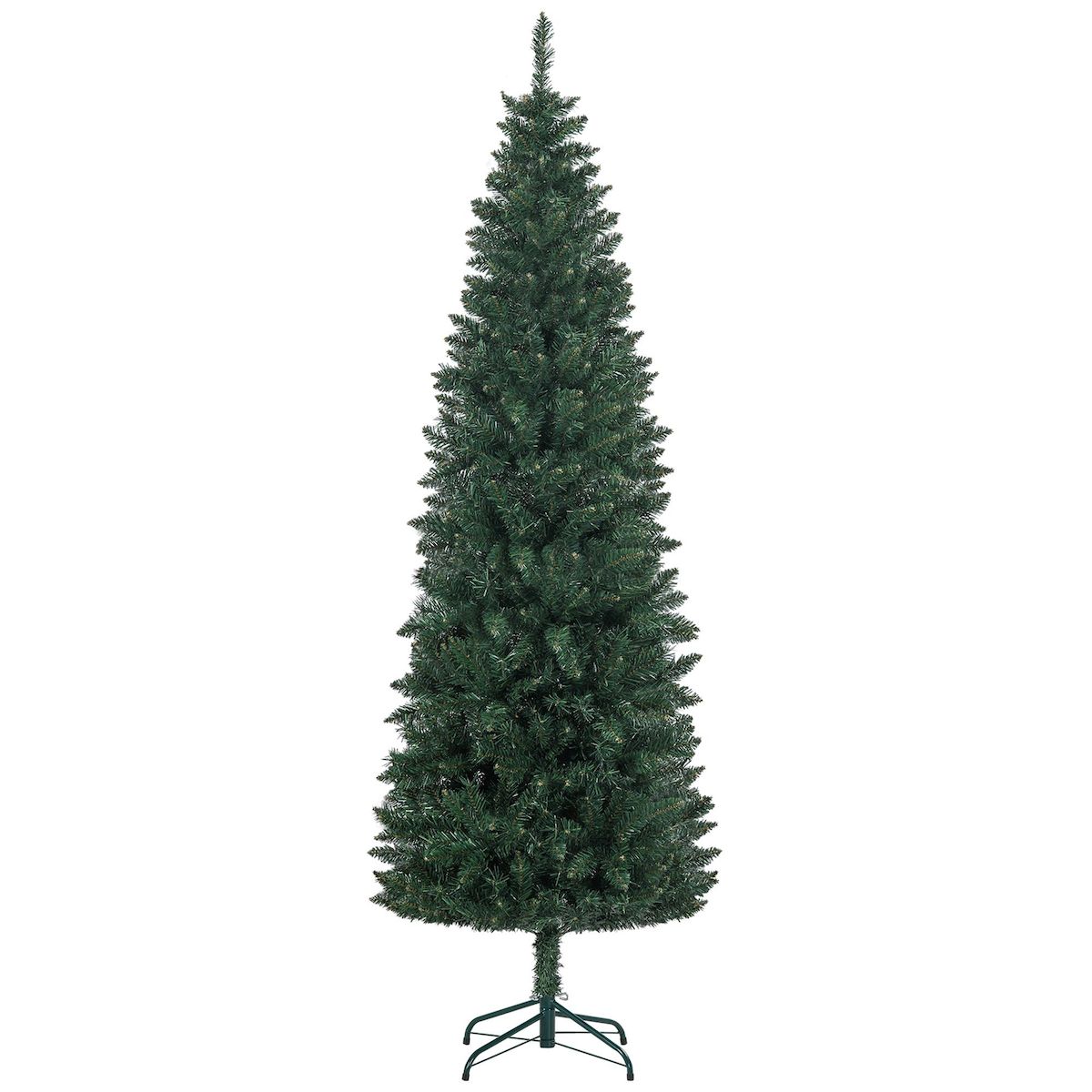 HOMCOM Sapin de Noël artificiel 210 cm slim avec support en acier pliable, 687 branches épines, décoration de Noël effet réaliste, vert