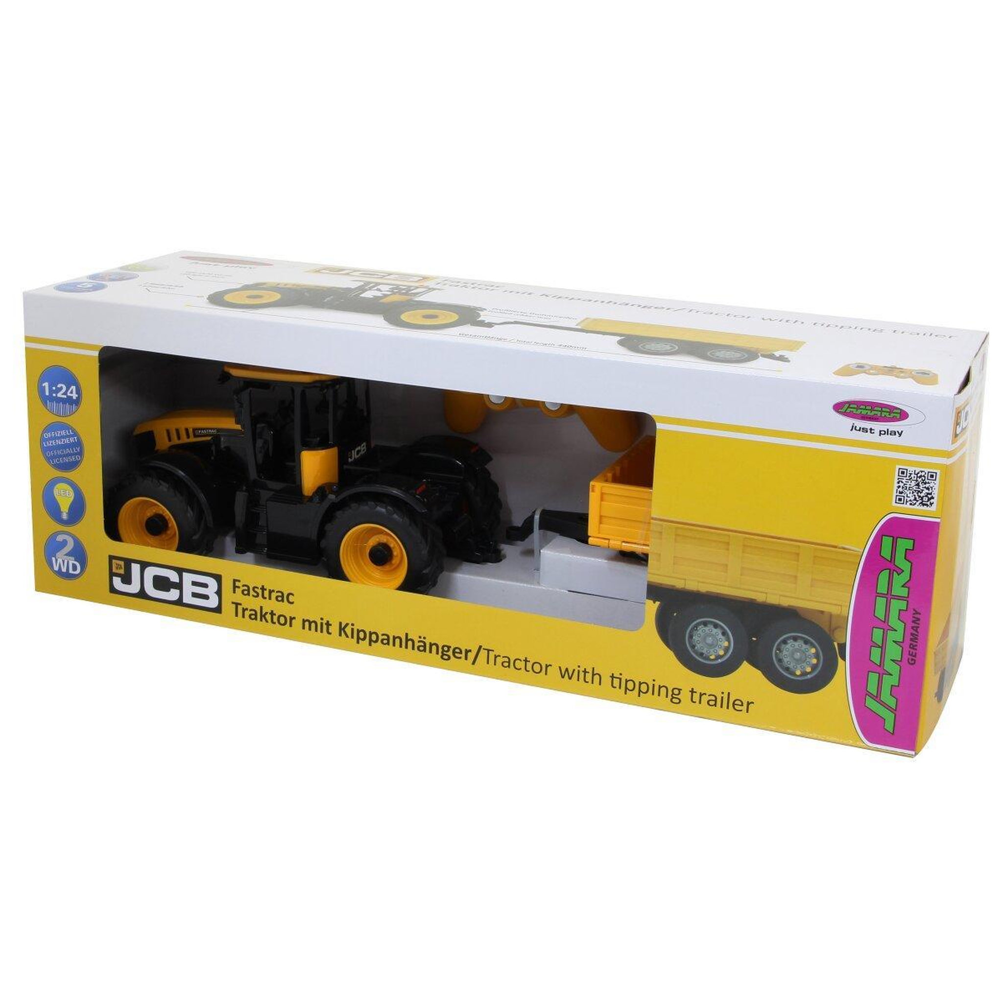 Voir la diapositive 2 : Jamara Voiture télécommandée JCB Fastrac Tracteur avec remorque basculante 2,4GHz
