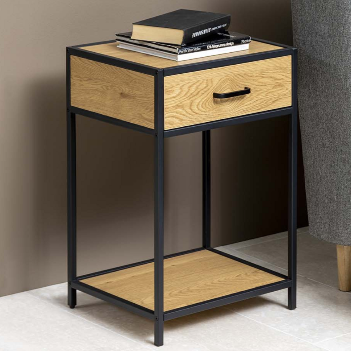 CONCEPT USINE Lot de 2 tables de chevet avec tiroir bois et métal Factory