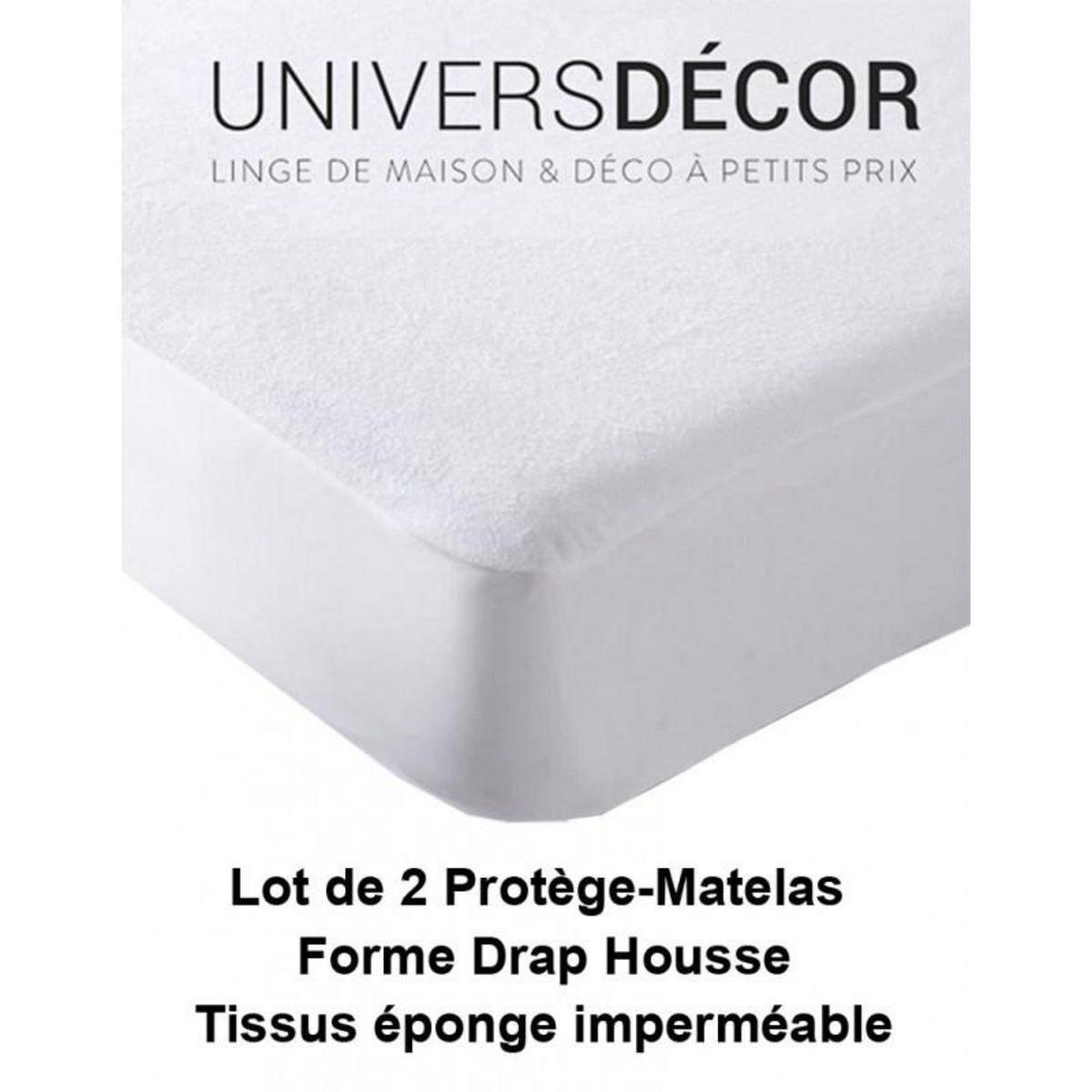 UNIVERS DECOR Lot de 2 protège matelas éponge imperméable anti-acariens 90 x 190 + 30 cm