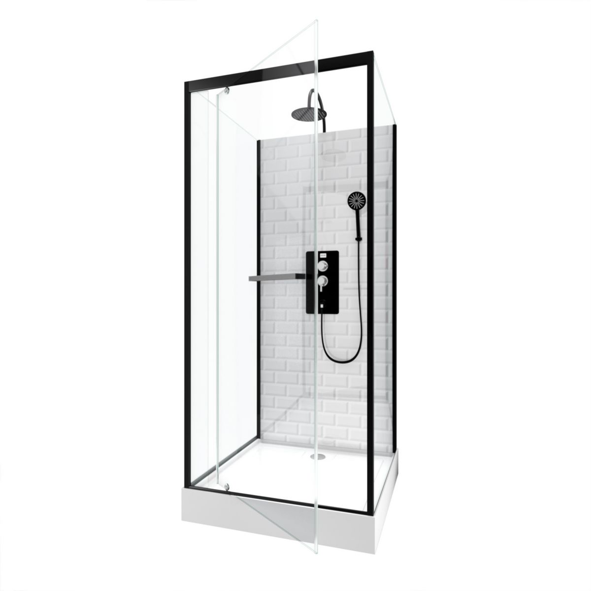 Aurlane Cabine de douche carré à motif carreaux de métro blanc 90x90 cm