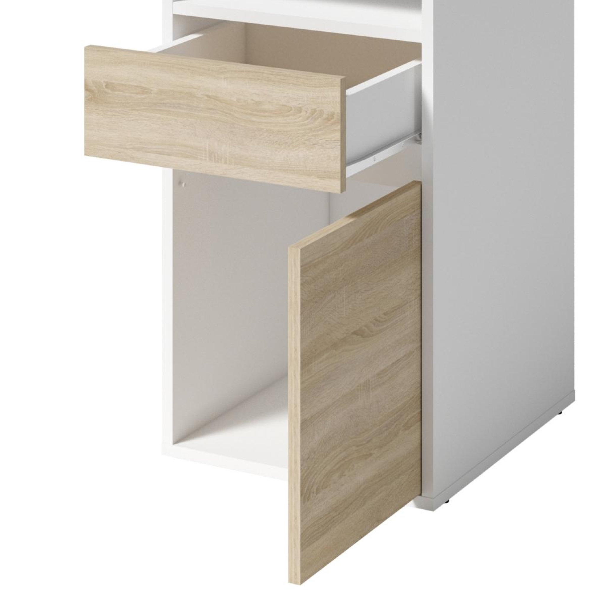 Voir la diapositive 4 : JLC KREATION Bureau moderne blanc et bois 120cm avec rangement albi