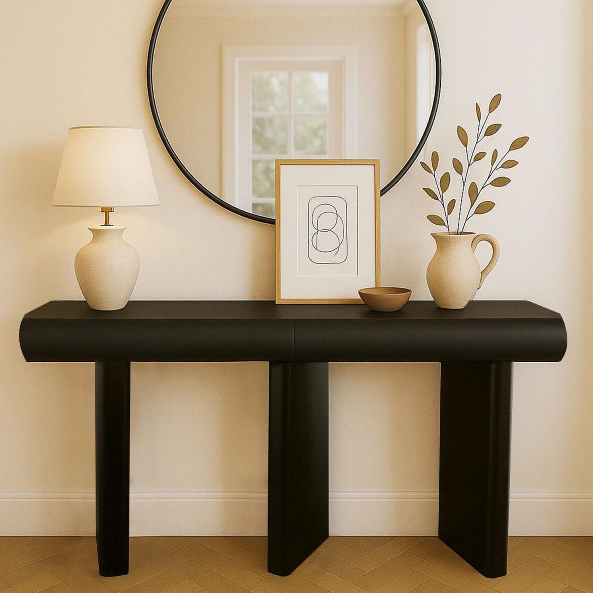 Voir la diapositive 6 : Paris Prix Console design 2 tiroirs  sherazade  121cm noir