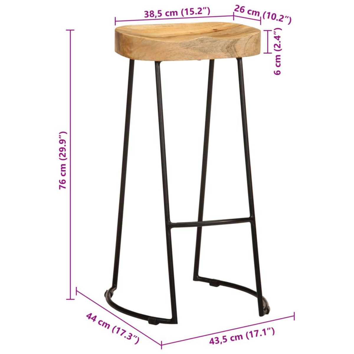 VIDAXL Tabourets de bar lot de 2 bois de manguier massif