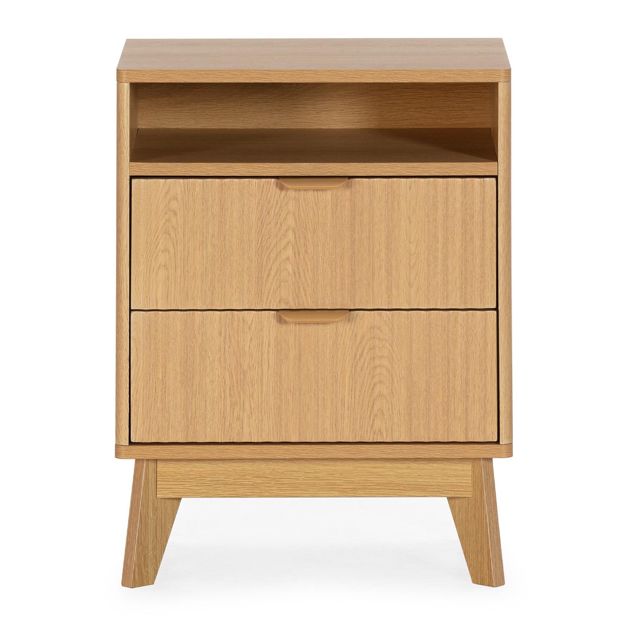 Voir la diapositive 4 : VS VENTA-STOCK Table chevet Oporto 2 tiroirs 1 étagère effet Chêne