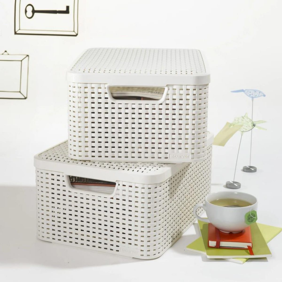 CURVER Curver Boîte de rangement avec couvercle Style M 18 L Blanc creme