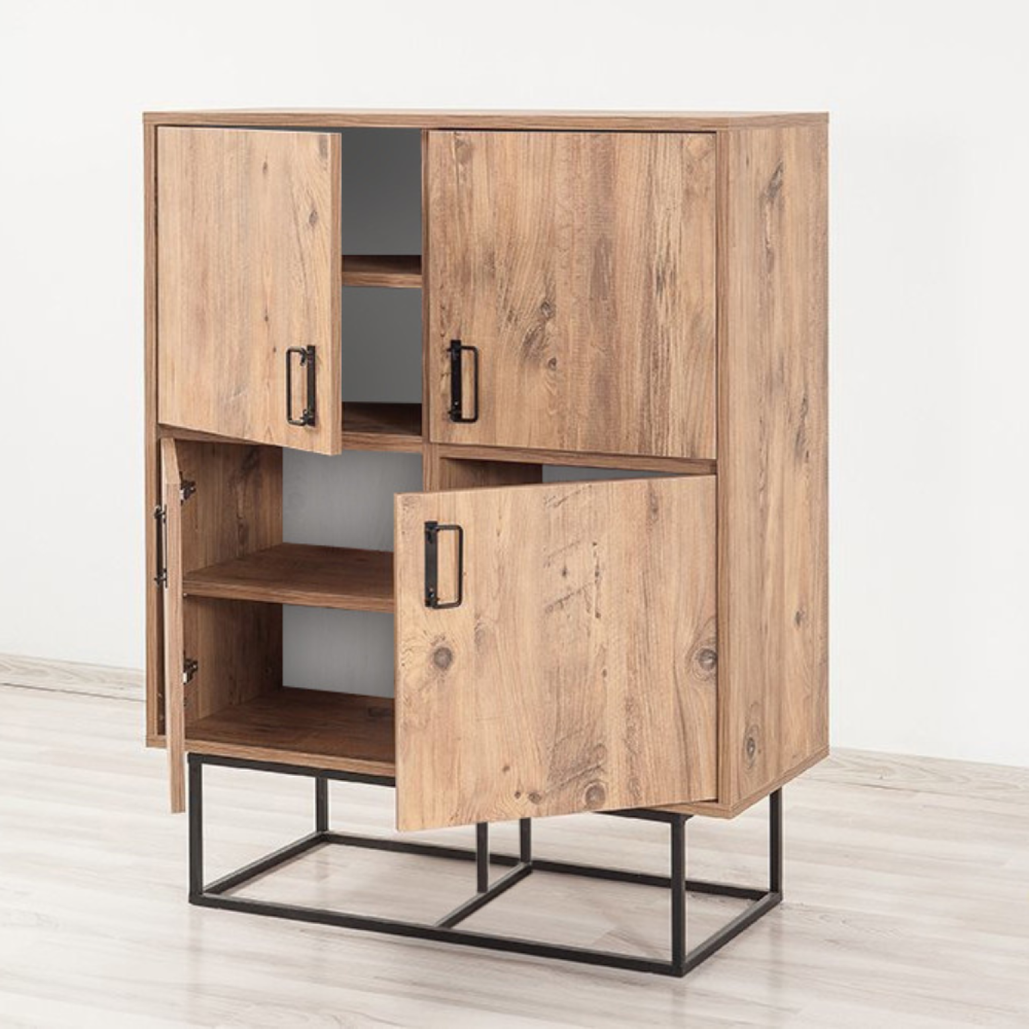Voir la diapositive 3 : CONCEPT USINE Buffet industriel en bois et métal - 4 portes - 8 rangements BRESOV
