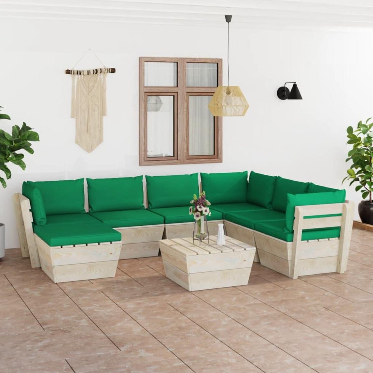 VIDAXL Salon de jardin palette 8 pcs avec coussins Epicea impregne