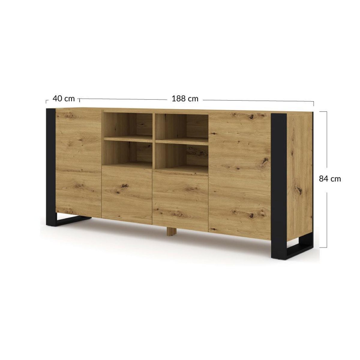 BEST MOBILIER Pedro - buffet bas - effet bois et noir - 188 cm