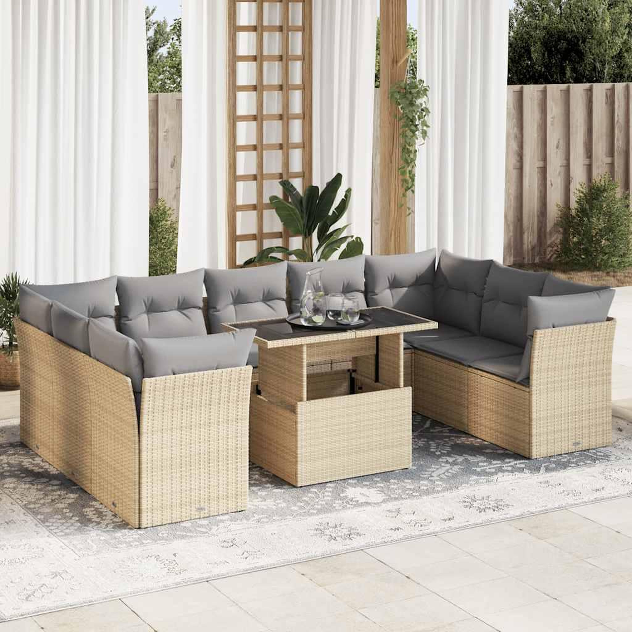 VIDAXL Salon de jardin avec coussins 10 pcs beige resine tressee