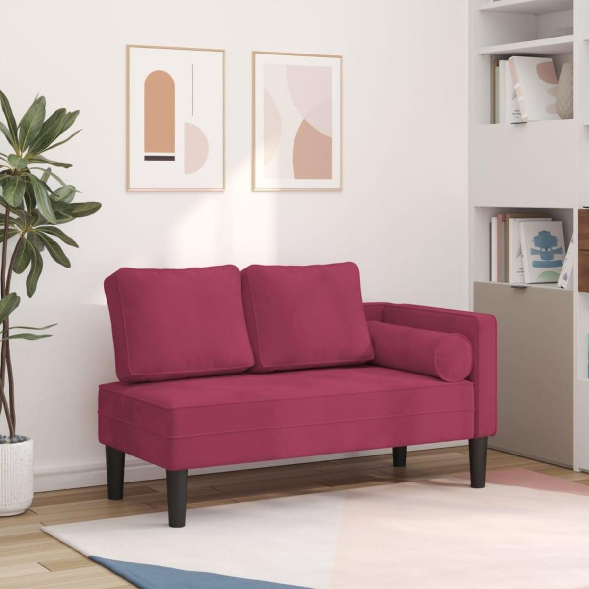 VIDAXL Chaise longue avec coussins rouge bordeaux velours