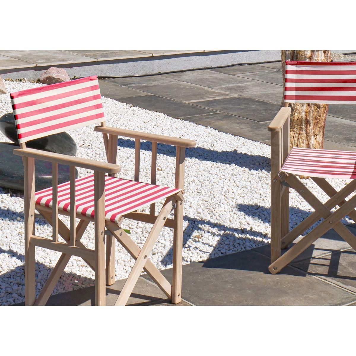 City Garden Fauteuil de jardin pliable en bois et coton rayé rouge LONA