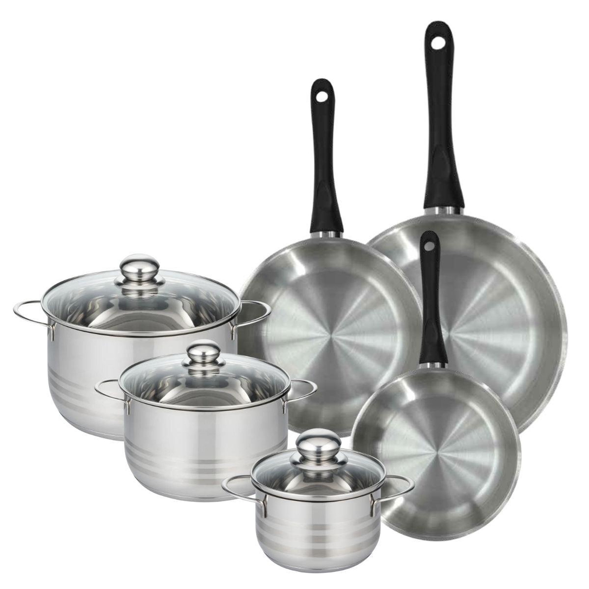 Fackelmann Set de 3 poêles 20, 24 et 28 cm en inox et 3 faitouts inox 16, 20 et 24 cm fackelmann geneva