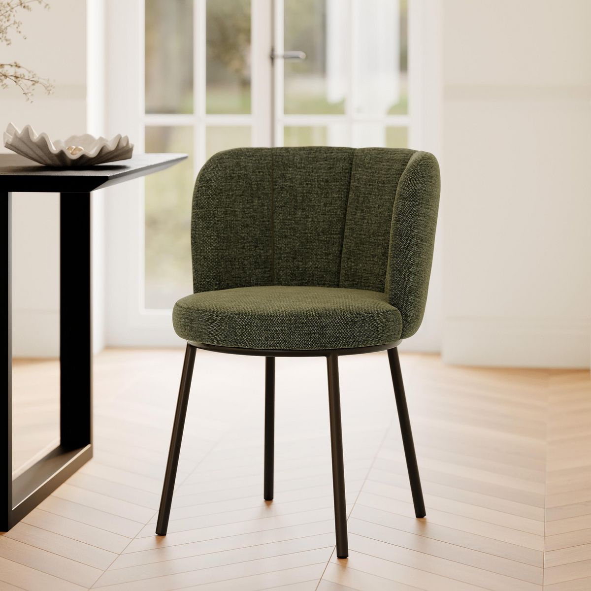 Rendez vous déco Chaise en tissu beige chiné et pieds noirs - Aby