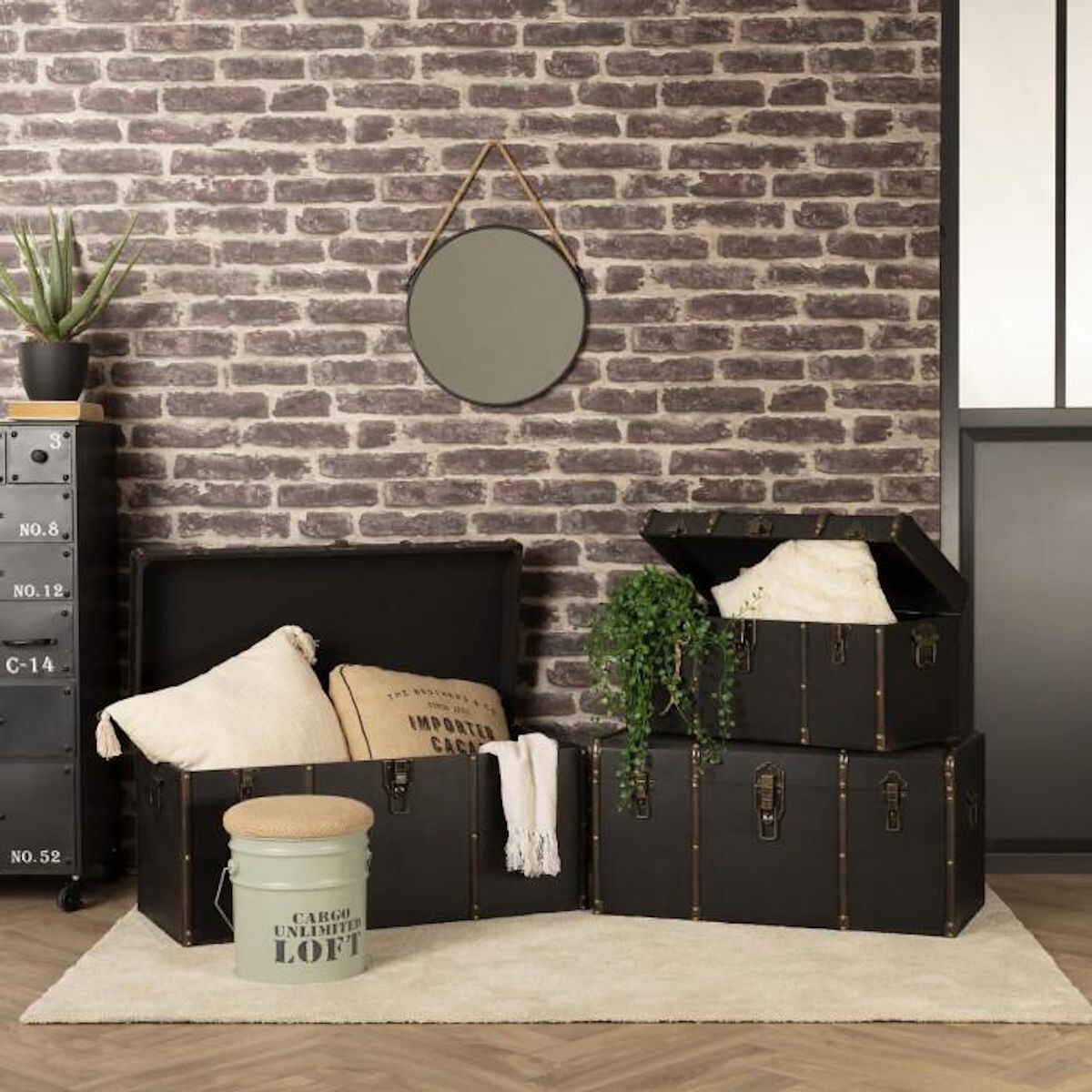 ATMOSPHERA Miroir Rond en Métal  Corde  55cm Noir