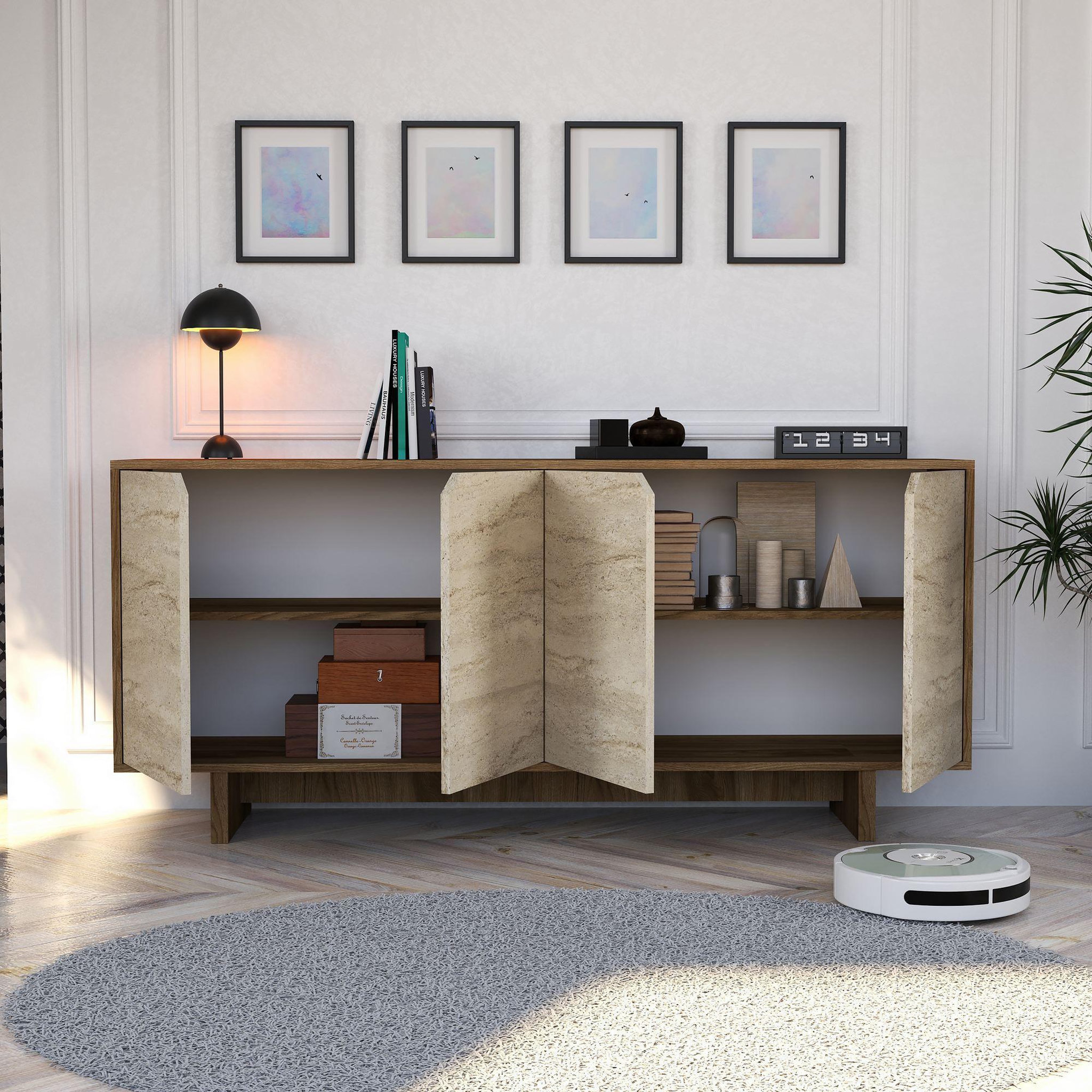 Voir la diapositive 4 : Habitat et Jardin Buffet en bois  istemi  - 180 x 40 x 81 cm - travertin