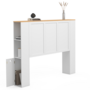 Voir la diapositive 1 : ID MARKET Tête de lit sur pied VITO 145 cm avec rangements blanc et plateau bois