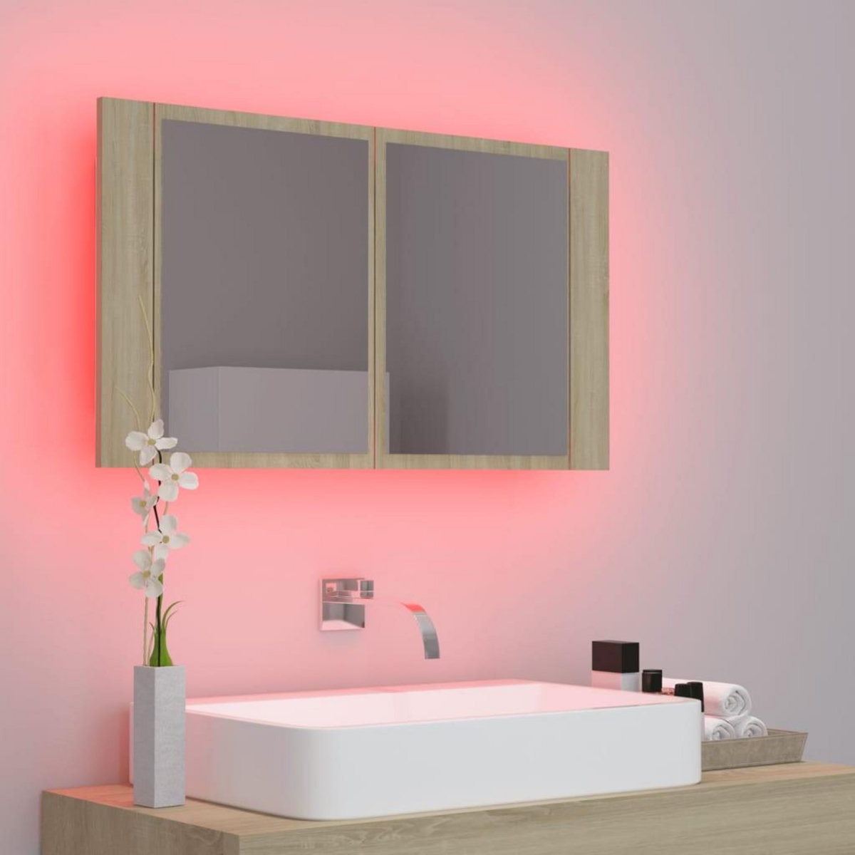 VIDAXL Armoire a miroir a LED de bain Chene sonoma 80x12x45 Acrylique