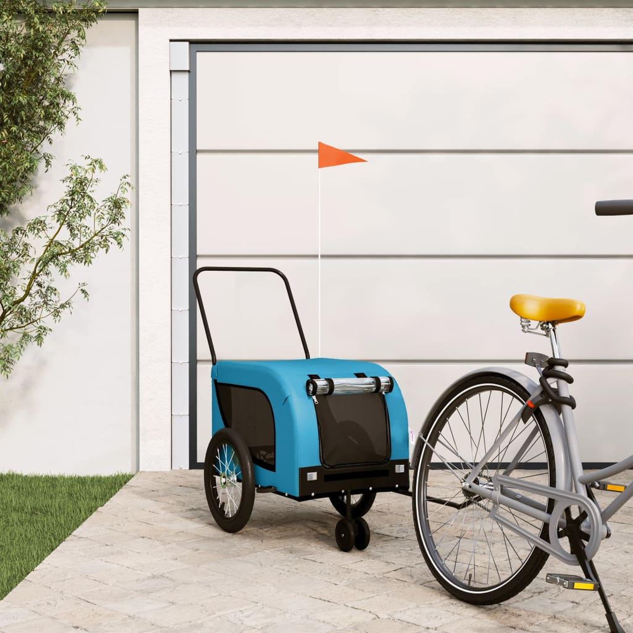VIDAXL Remorque de velo pour animaux de compagnie bleu et noir