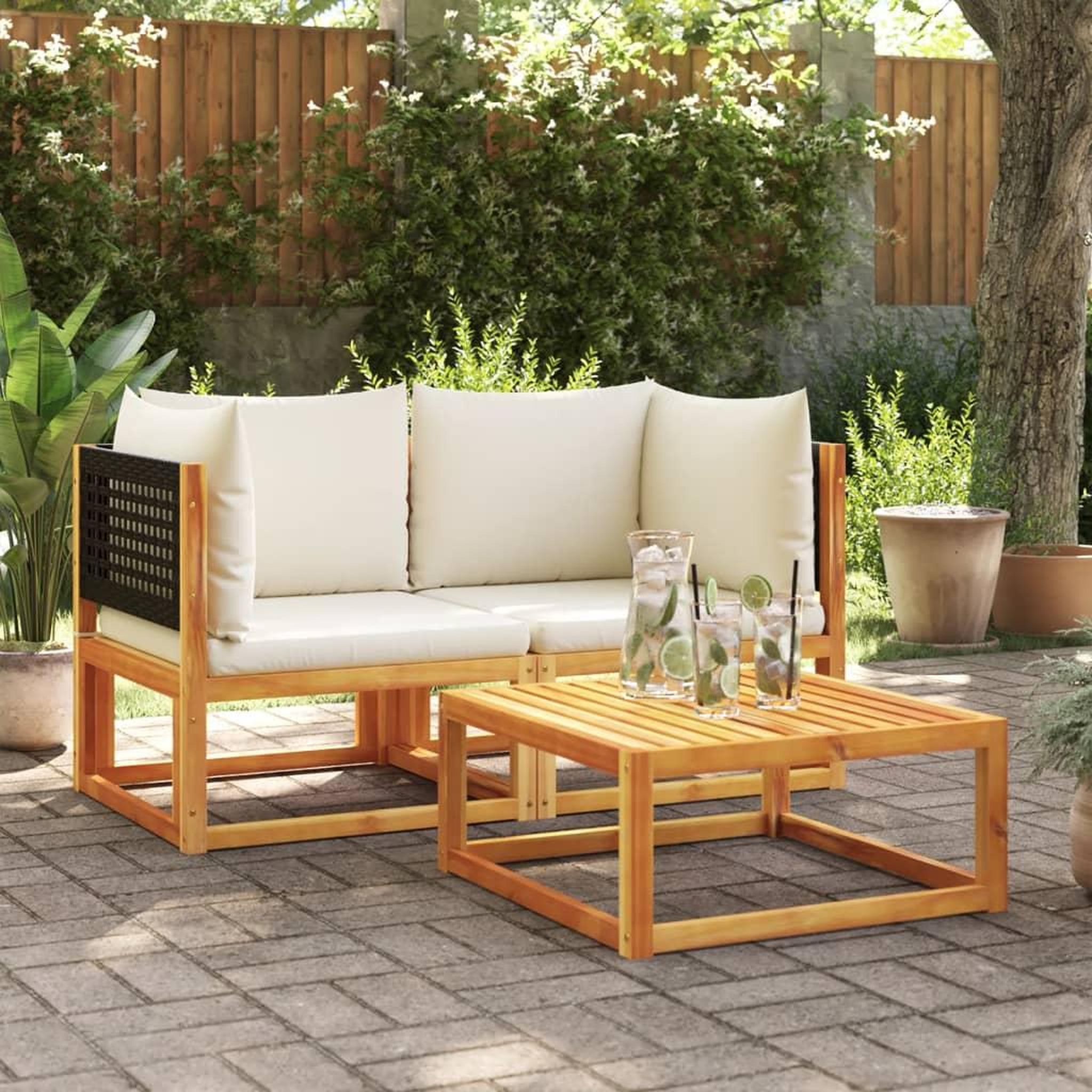 VIDAXL Canapes d'angle de jardin et coussins 2pcs bois massif d'acacia