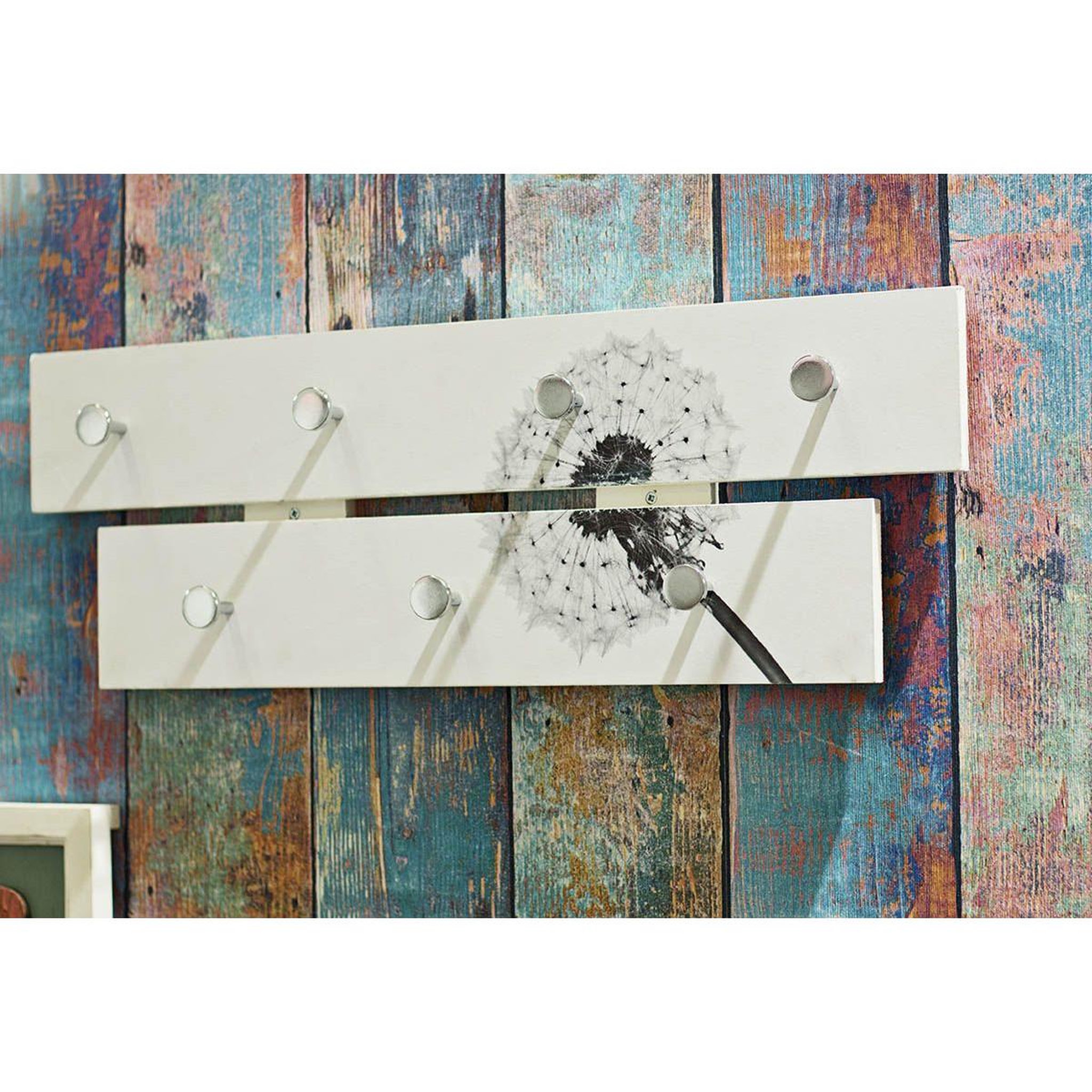 Voir la diapositive 3 : Paris Prix Patère murale 2 niveaux  fleur de pissenlit  60cm blanc