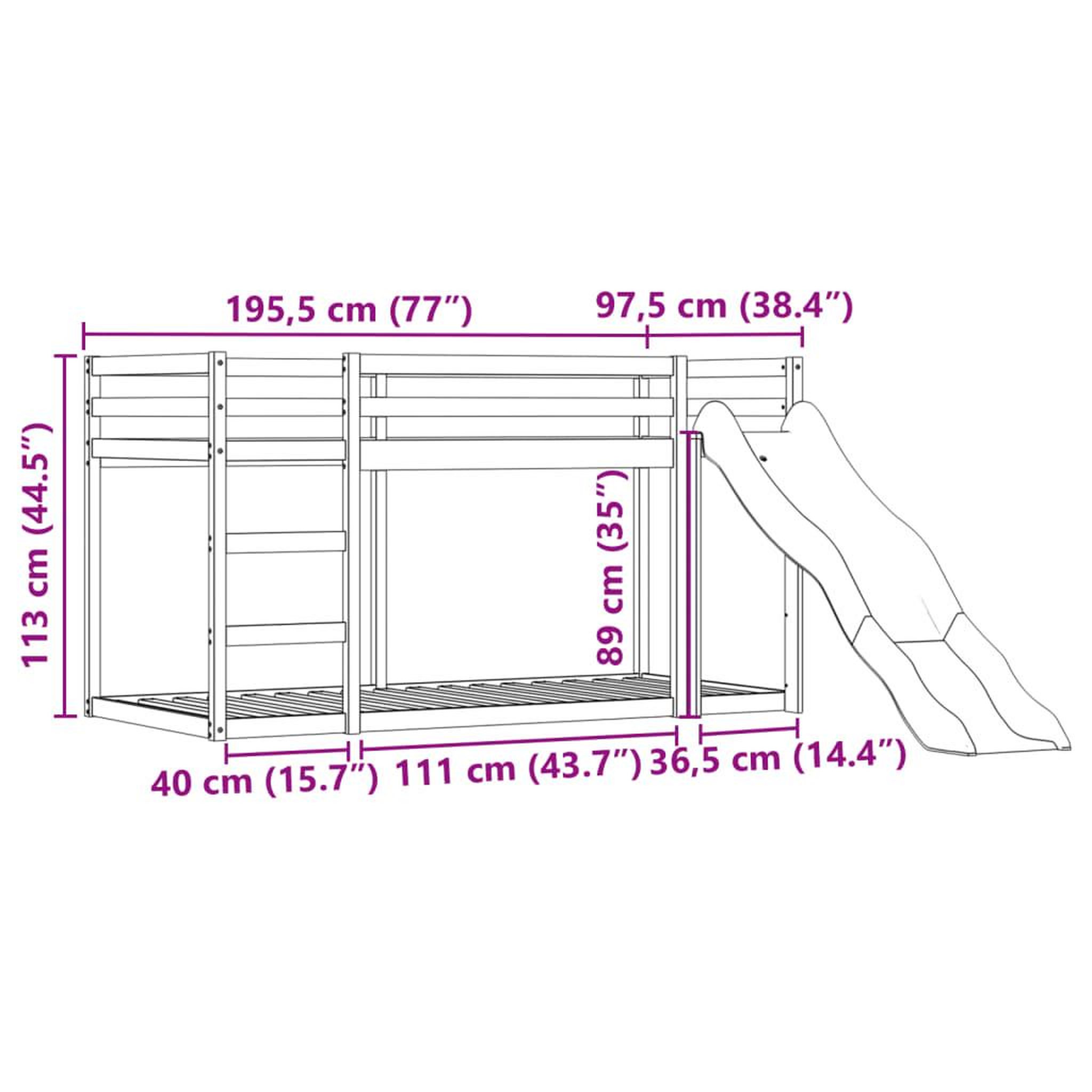 Voir la diapositive 6 : VIDAXL Lit superpose sans matelas avec toboggan et rideaux 90x190 cm