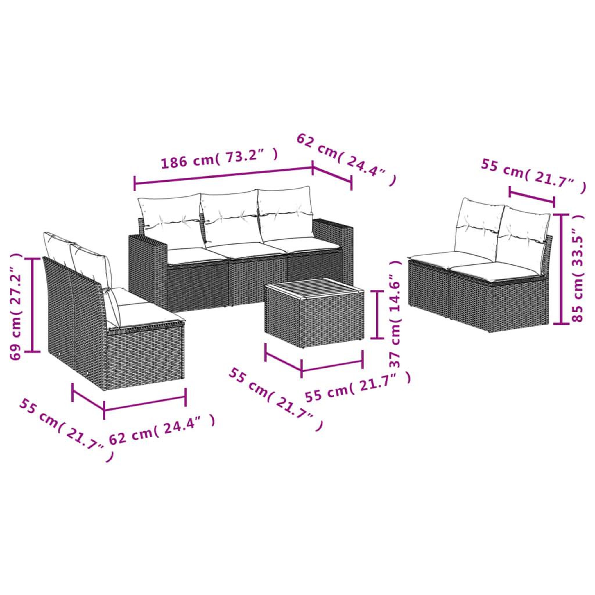 Voir la diapositive 6 : VIDAXL Salon de jardin 8 pcs avec coussins gris resine tressee