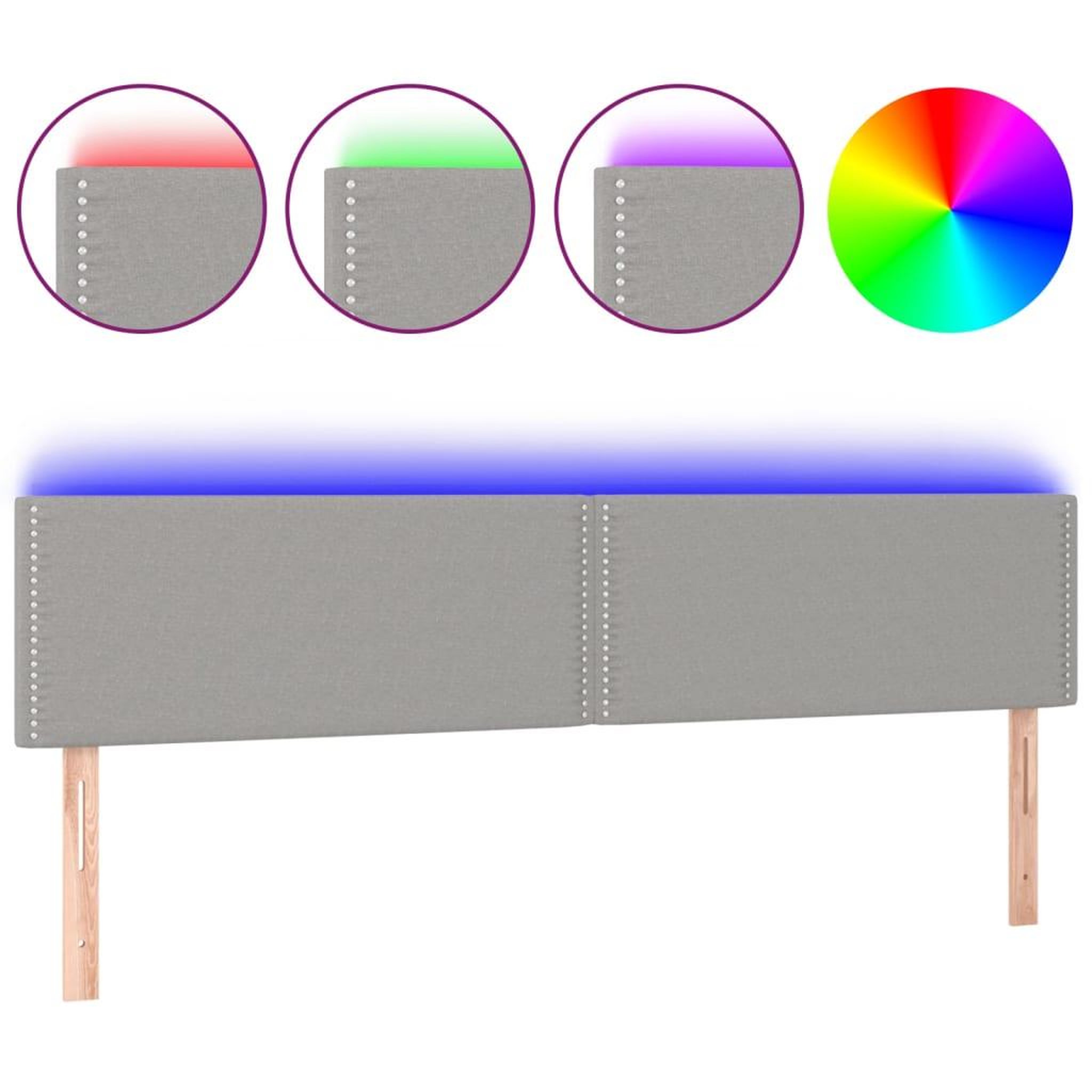 Voir la diapositive 2 : VIDAXL Tete de lit a LED Gris clair 160x5x78/88 cm Tissu
