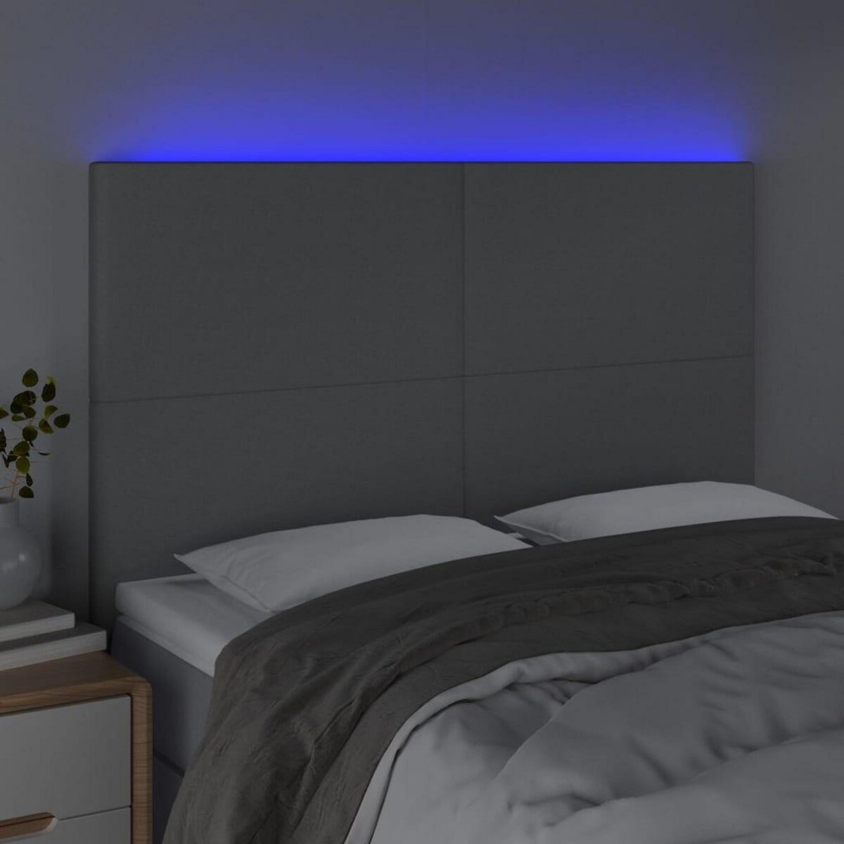 VIDAXL Tete de lit a LED Gris clair 144x5x118/128 cm Tissu