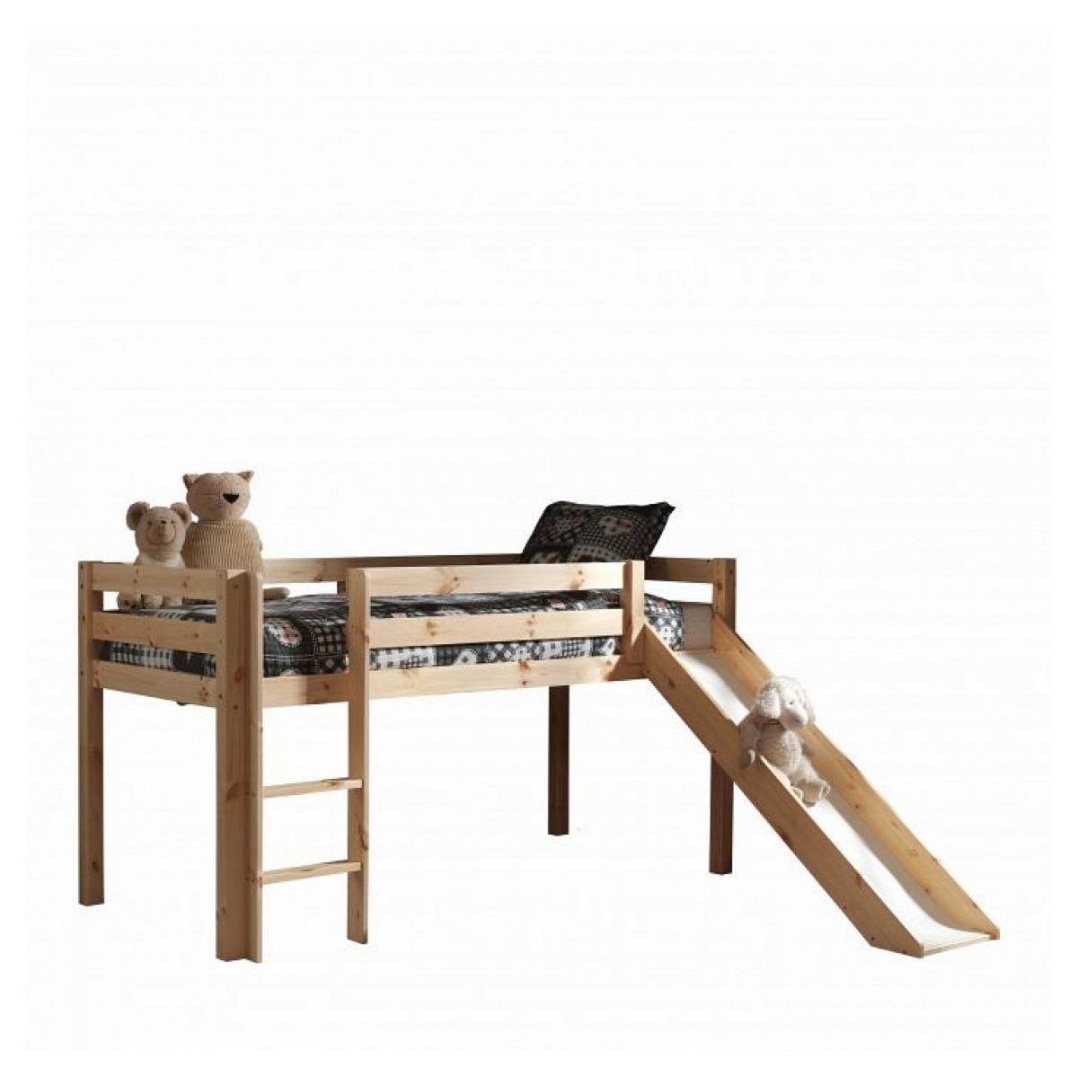 Paris Prix Lit Enfant Surélevé Avec Toboggan  Pino Dino  90x200cm Naturel