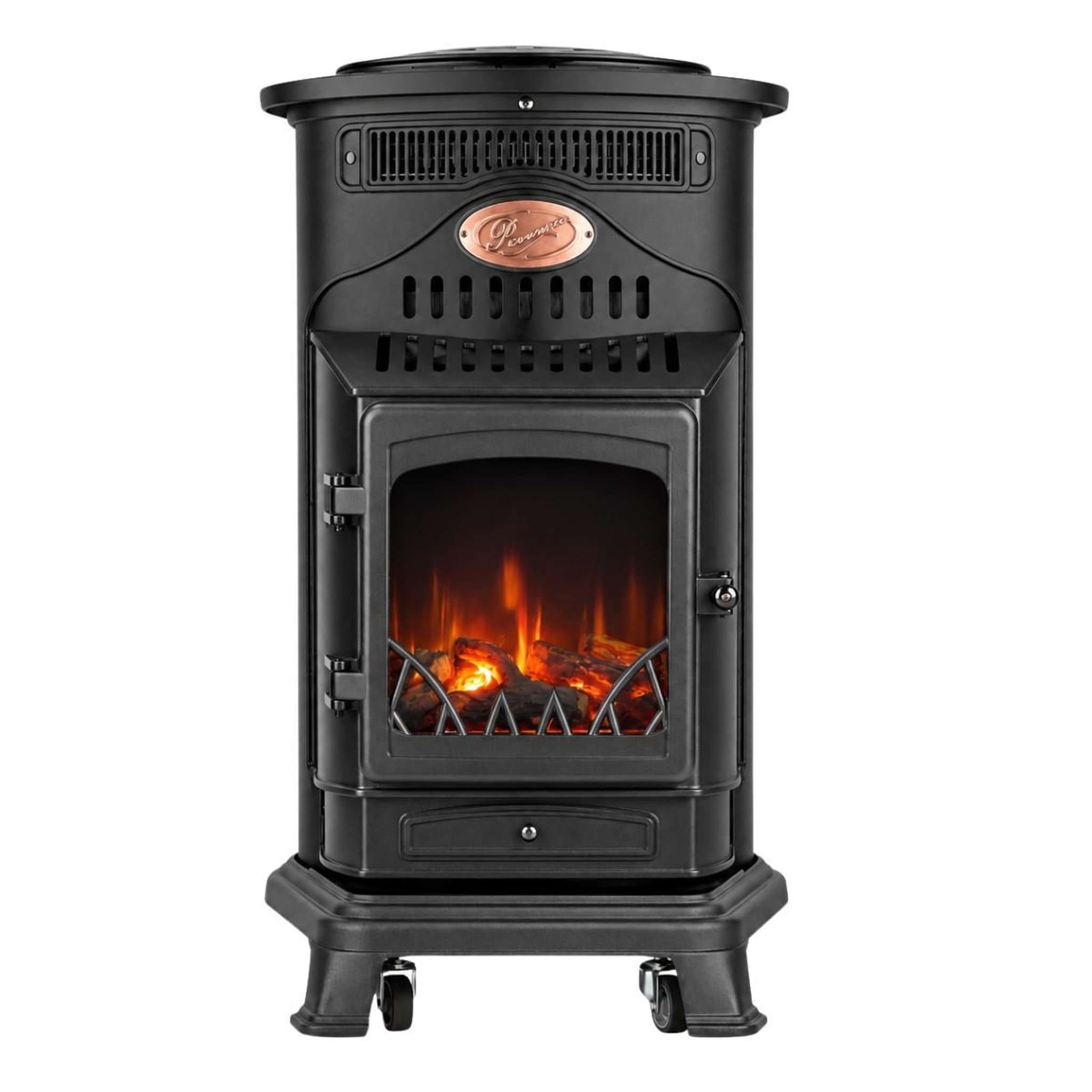 Voir la diapositive 3 : SAHARA Poêle à Gaz Provence Hybride 6kW Chauffage Electrique & Gaz Butane Fonte Noir Mat Effet feu de bois Sahara