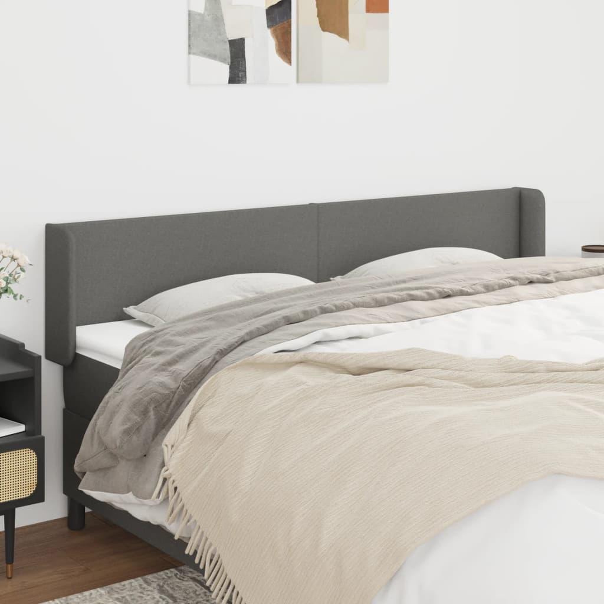 Voir la diapositive 1 : VIDAXL Tete de lit avec oreilles Gris fonce 203x16x78/88 cm Tissu