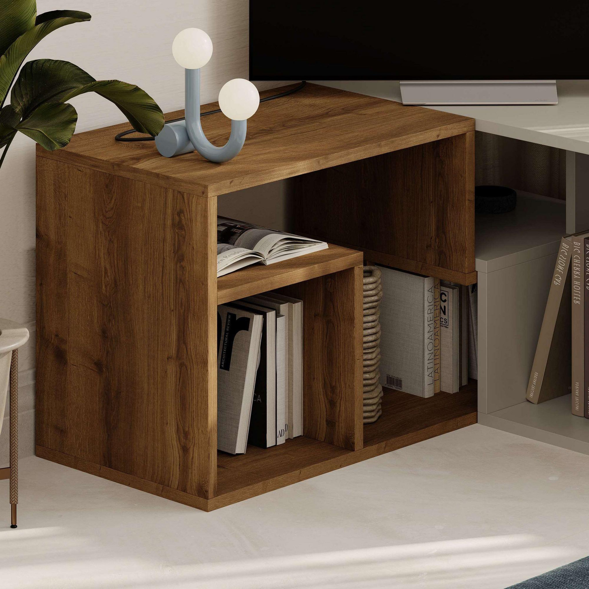 Voir la diapositive 4 : Habitat et Jardin Meuble tv modulable en bois  glis  - 145 x 35 x 44 cm - beige