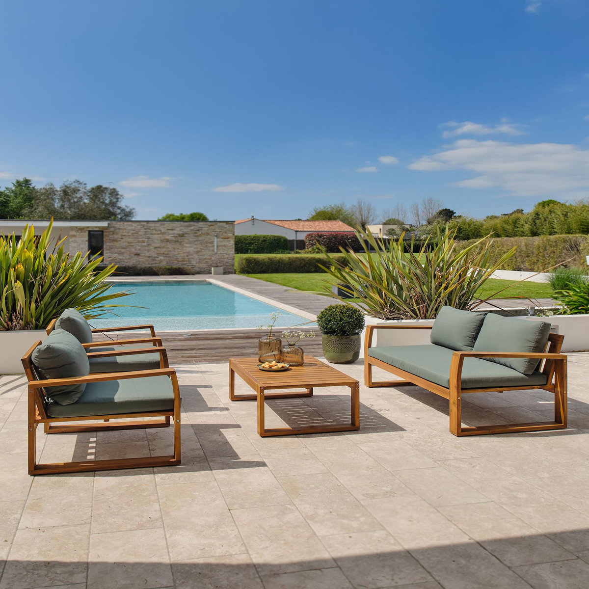 DCB GARDEN Salon bas de jardin 4 places en bois d'acacia