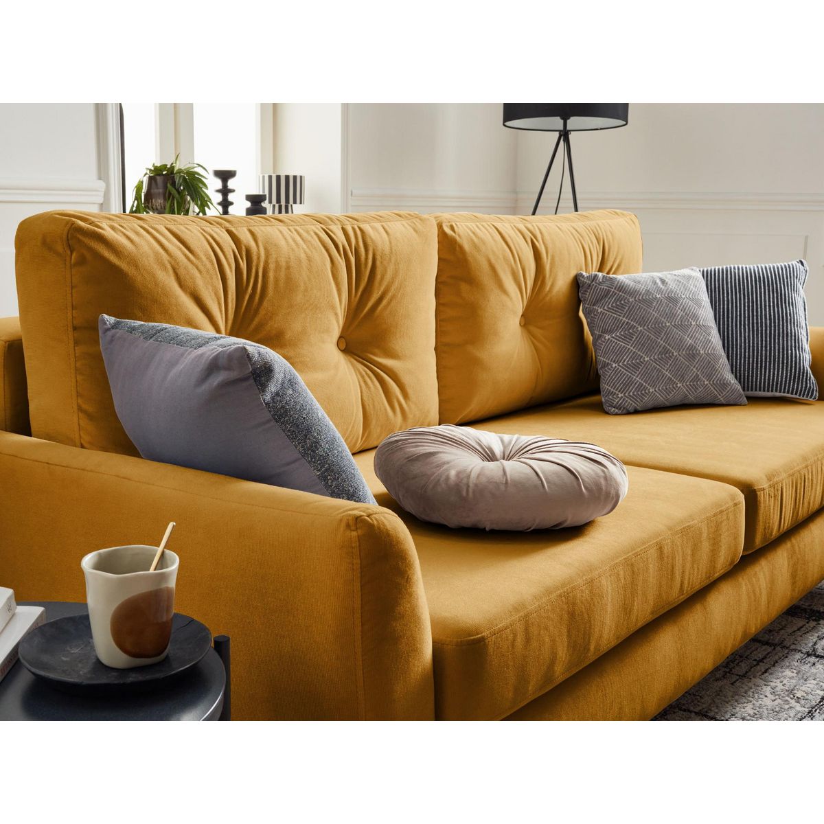 LISA DESIGN Nils - canapé droit 3 places convertible - avec coffre de rangement - velours