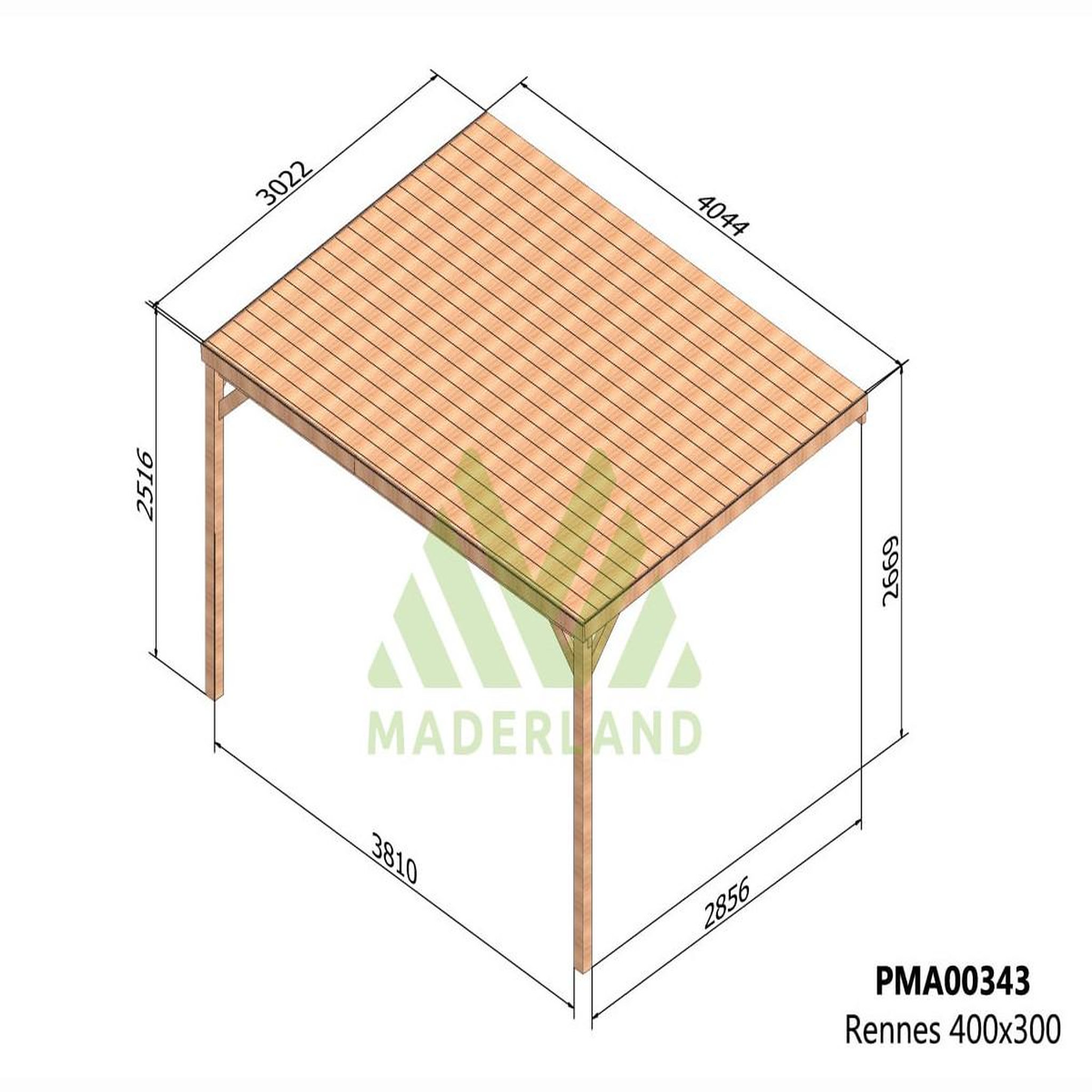 Voir la diapositive 2 : JARDIDECO Pergola adossée en bois rennes 400 x 300 cm - maderland