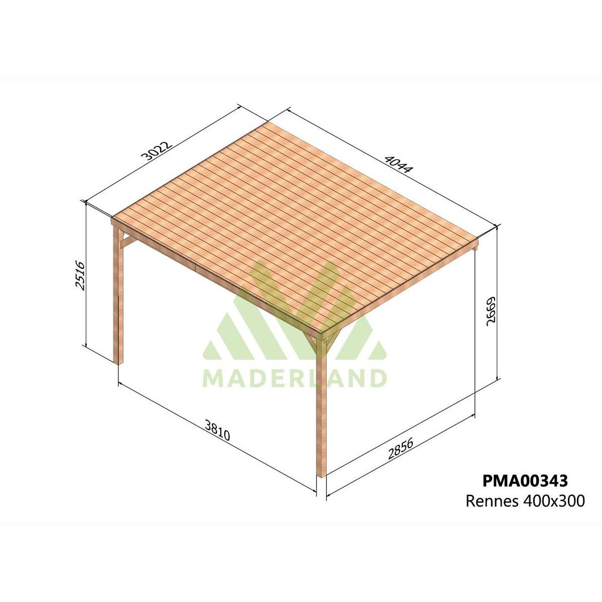JARDIDECO Pergola adossée en bois Rennes 400 x 300 cm - Maderland