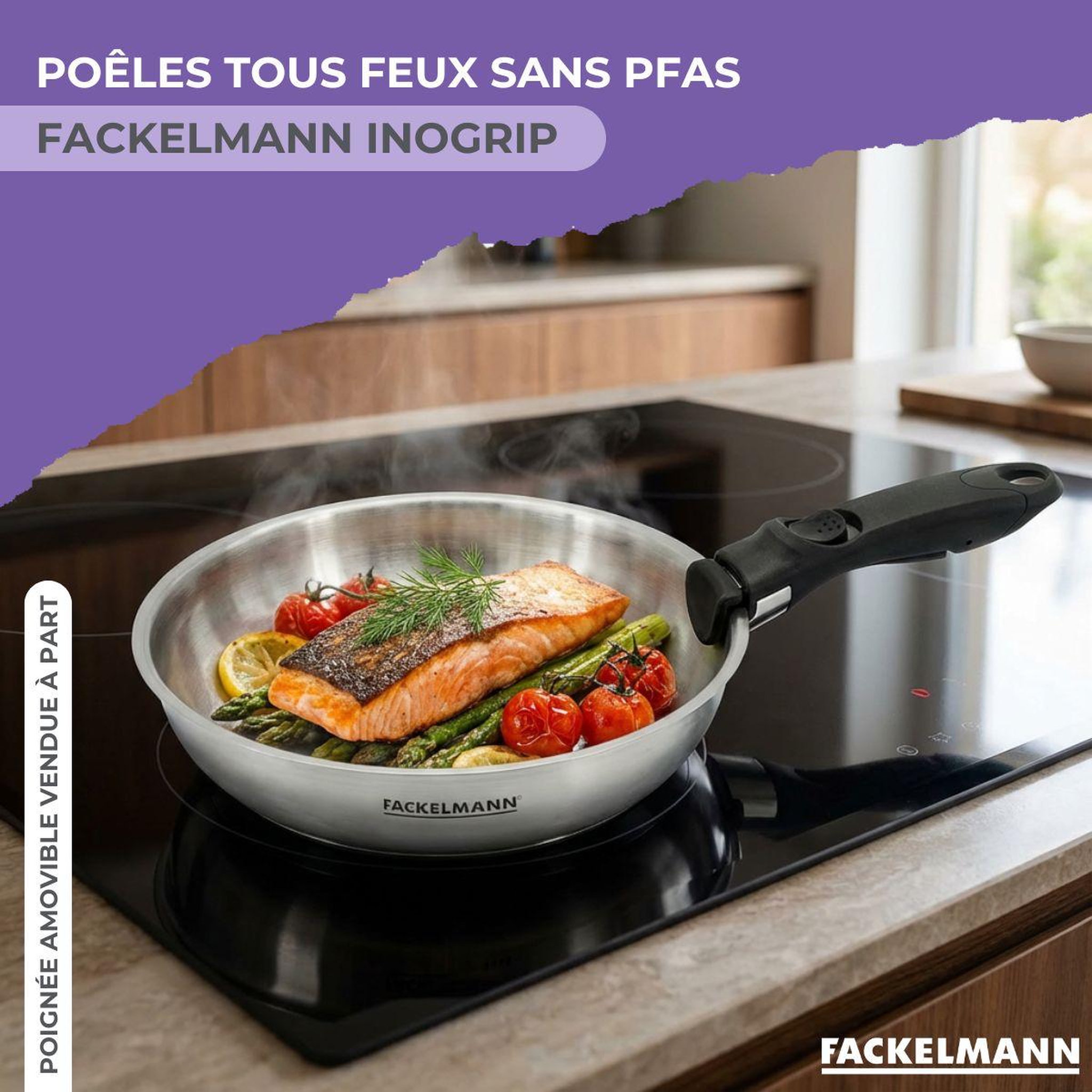 Voir la diapositive 2 : Fackelmann Lot de 3 poêles en inox 20 cm 24 cm 28 cm fackelmann inogrip