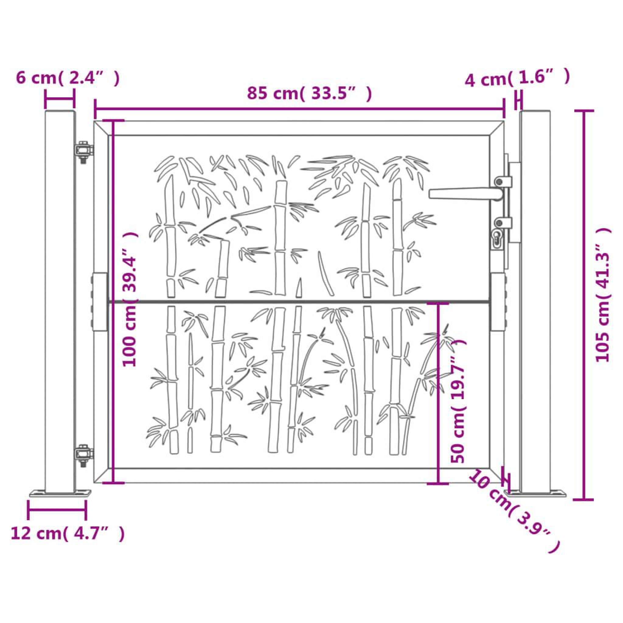 Voir la diapositive 6 : VIDAXL Portail de jardin anthracite 105x105 cm acier design de bambou