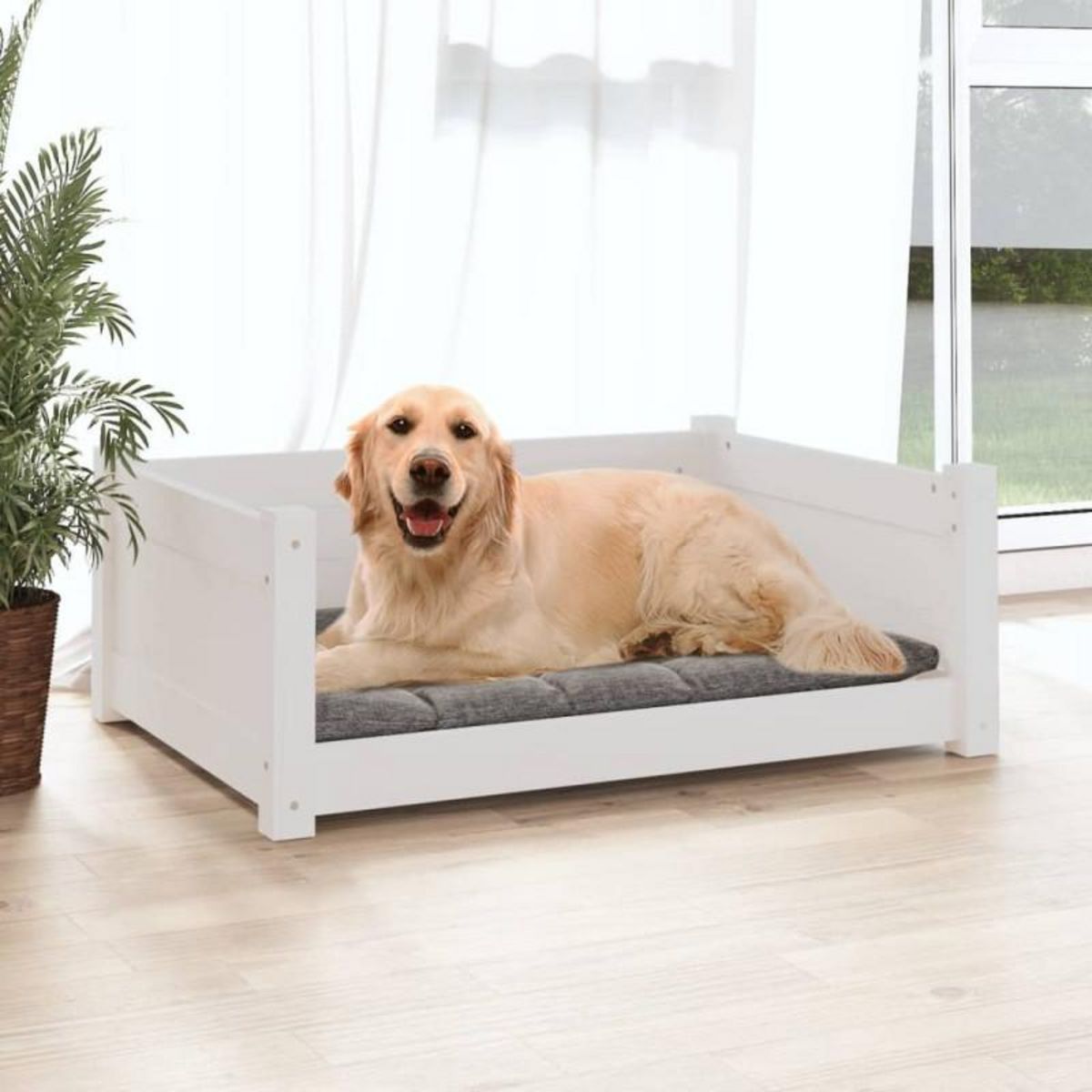 VIDAXL Lit pour chien Blanc 75,5x55,5x28 cm Bois de pin solide
