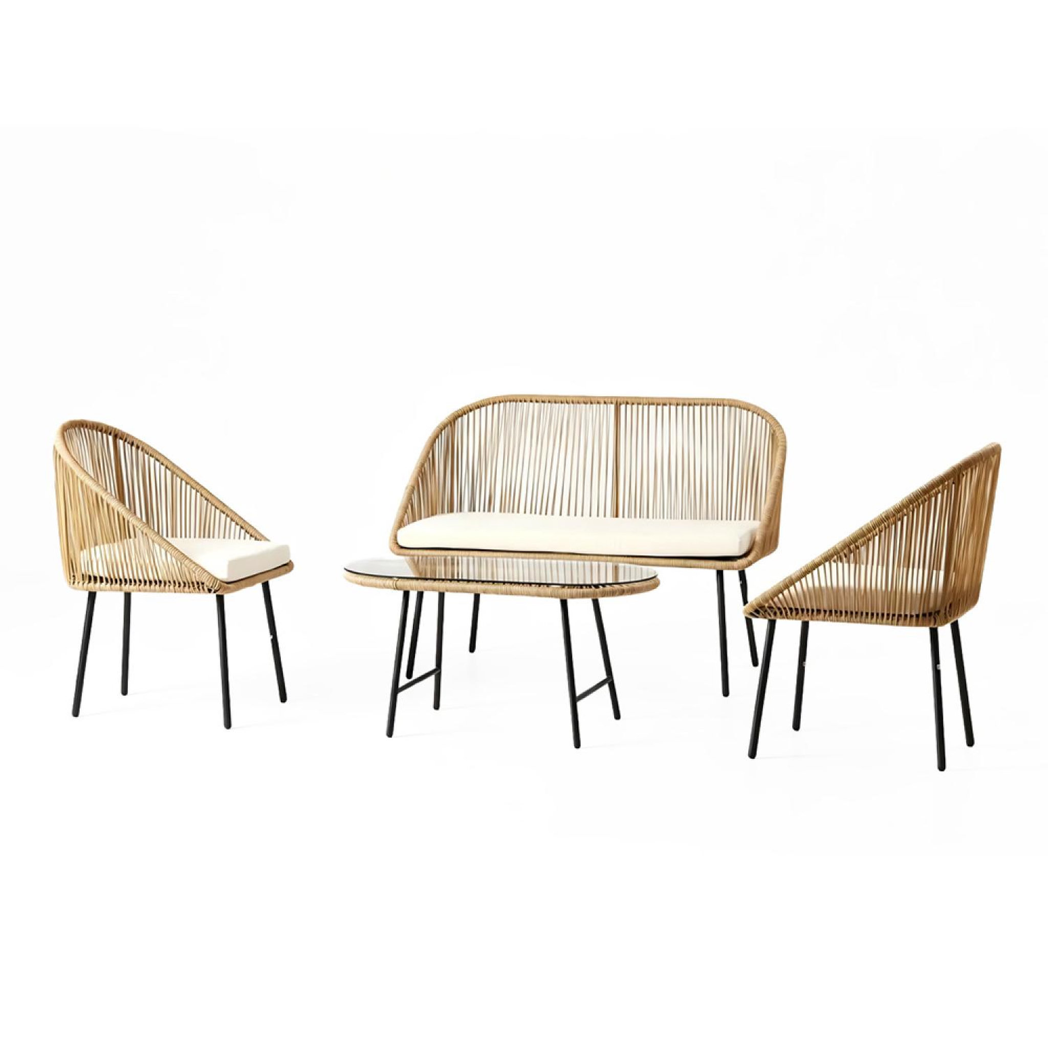 CONCEPT USINE Salon de jardin 4 places avec table basse effet rotin naturel ravello