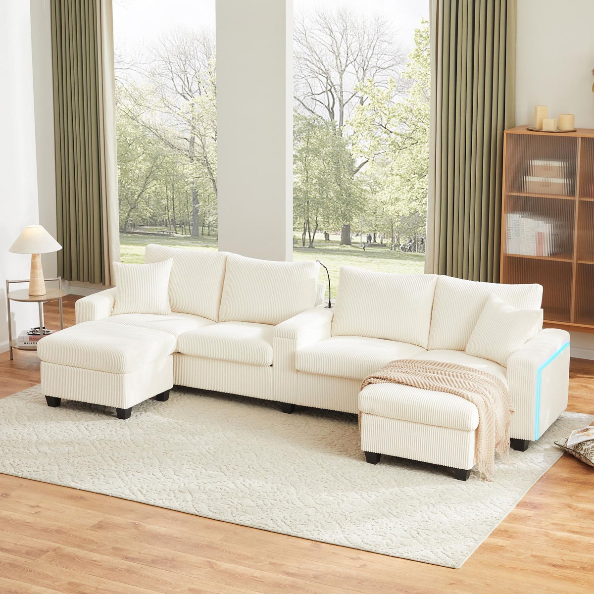 MERAX Canapé d'angle panoramique fixe 4 places tissu