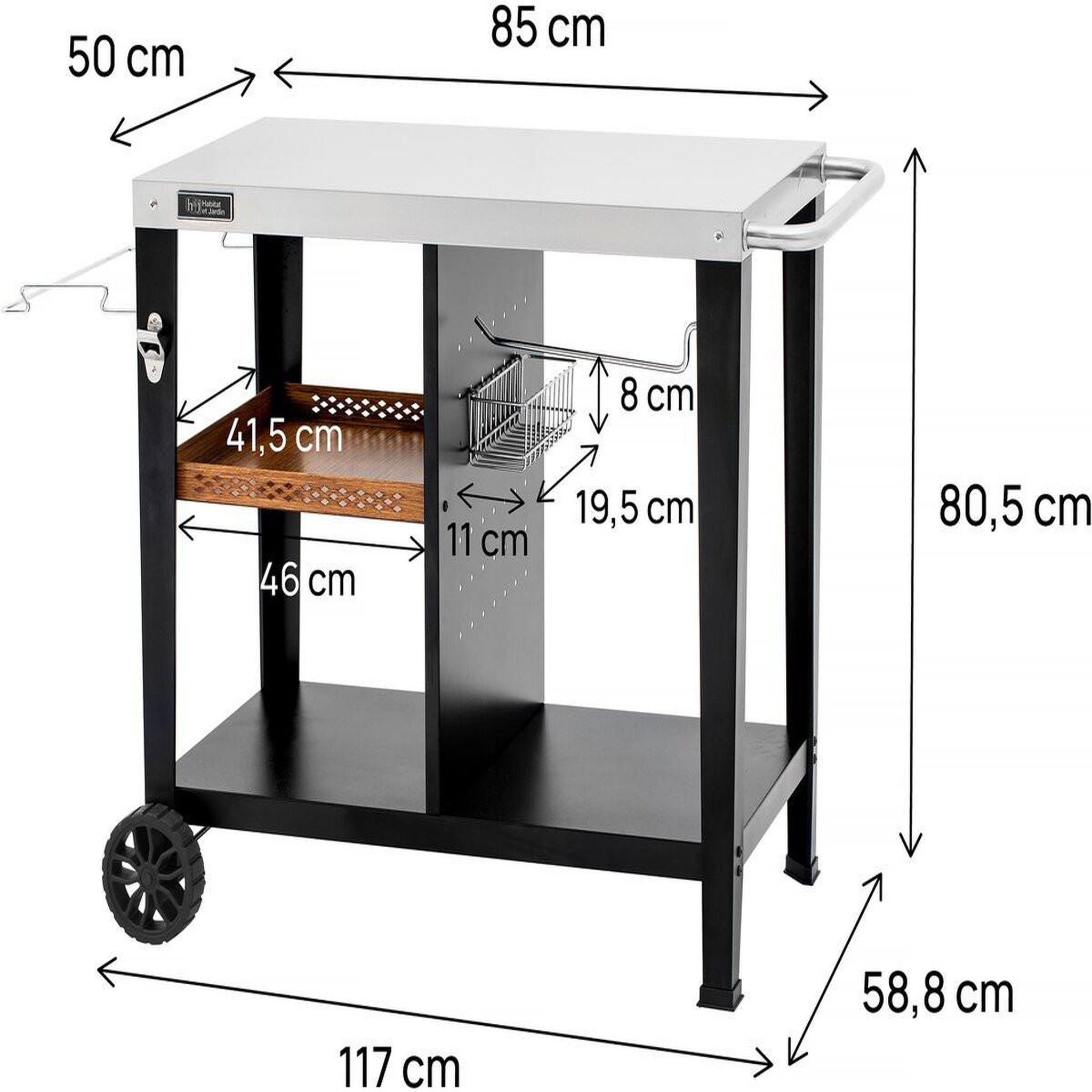 Voir la diapositive 3 : Habitat et Jardin Desserte de barbecue en métal  gelia  - 117 x 59 x 80 cm - noir