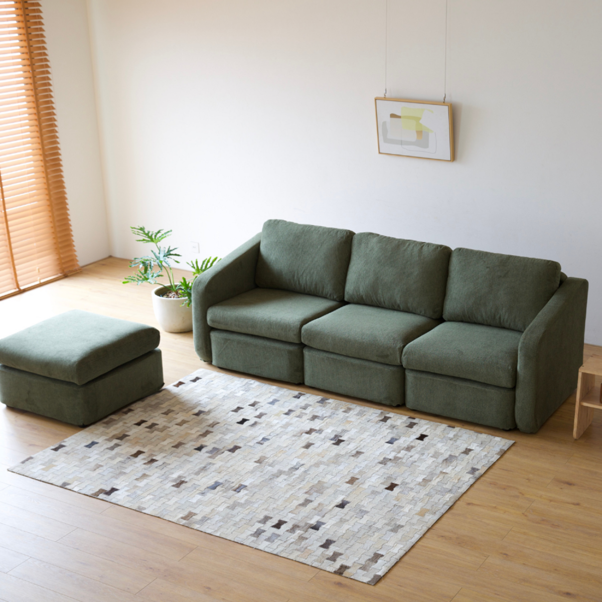 CONCEPT USINE Canapé modulable 3 places vert avec pouf KONEKT