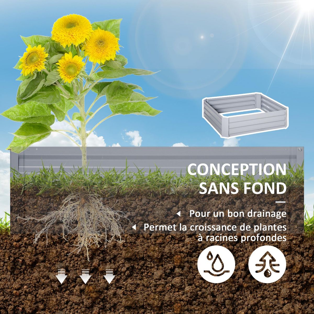 OUTSUNNY Lot de 2 carrés potager de jardin dim. 100L x 100l x 30H cm tôle d'acier ondulée gris