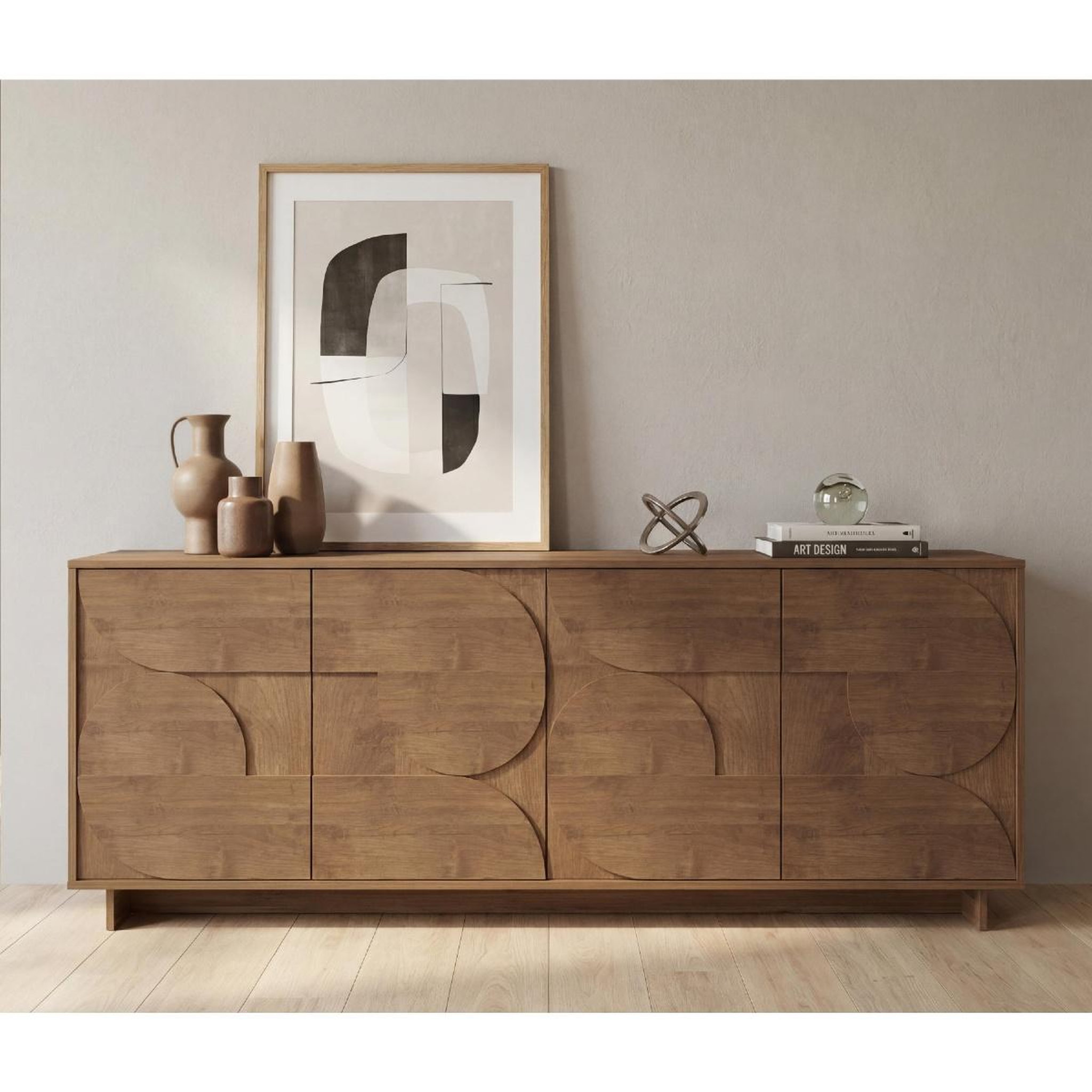 Voir la diapositive 4 : JLC KREATION Buffet bas design effet noyer portes motifs ronds 205cm zaz