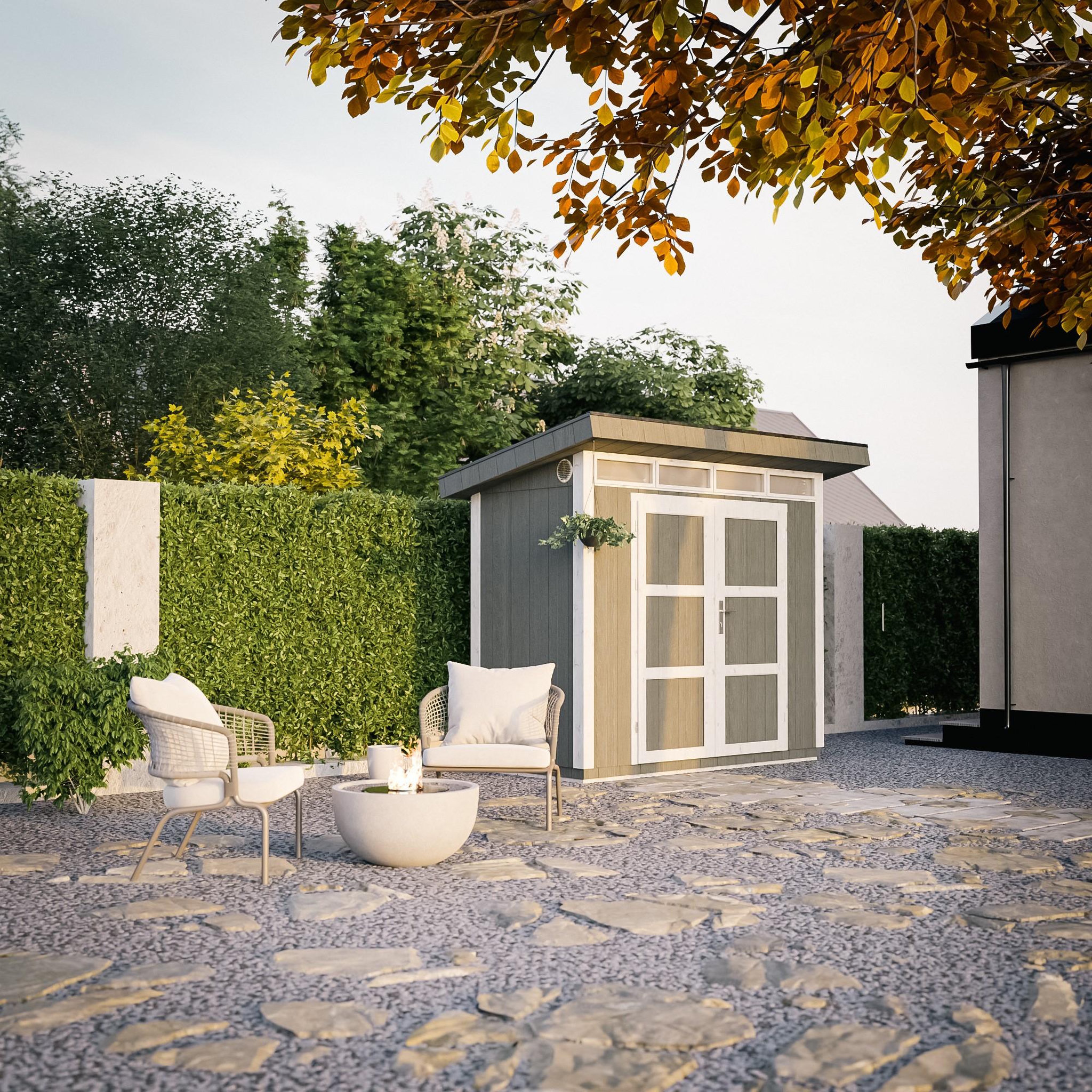 Voir la diapositive 2 : TIMBELA Abri de Jardin Qualité Premium 3m²/L161xL294xH239 cm avec sol, bardeaux bitumineux M901A