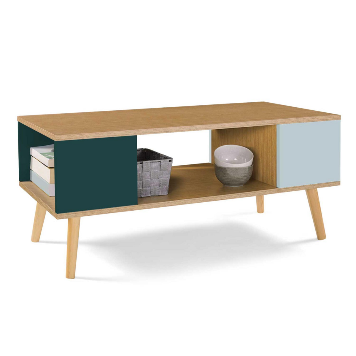 ID MARKET Table basse scandinave rectangulaire ALIZE bois, vert clair et vert foncé