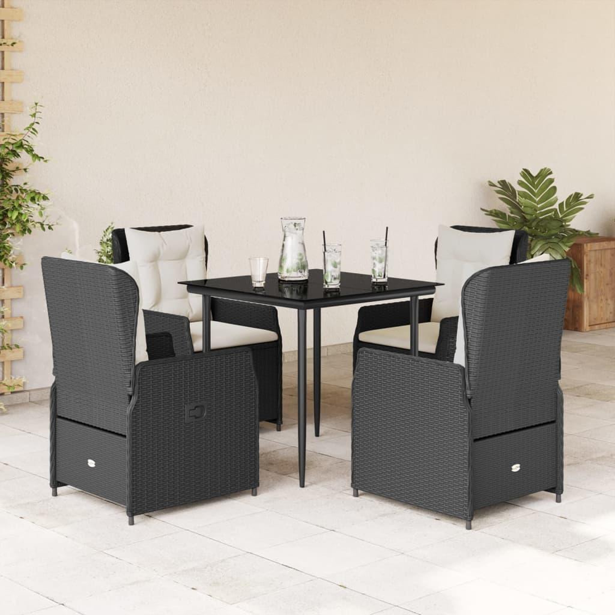 VIDAXL Ensemble a manger de jardin coussins 5pcs Noir Resine tressee